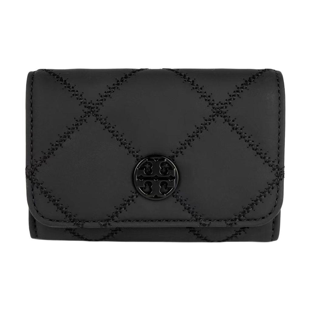 Tory Burch Quilted Logo Snap Closure Leather Card Holder Women Accessories Black 150057-001