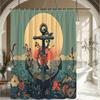 1pc Sun Shower Curtain Ocean Landscape Anchor and Floral Design Bathroom Decor Polyester Fabric with 12 Hooks, 70. 8x70. 8 Inche