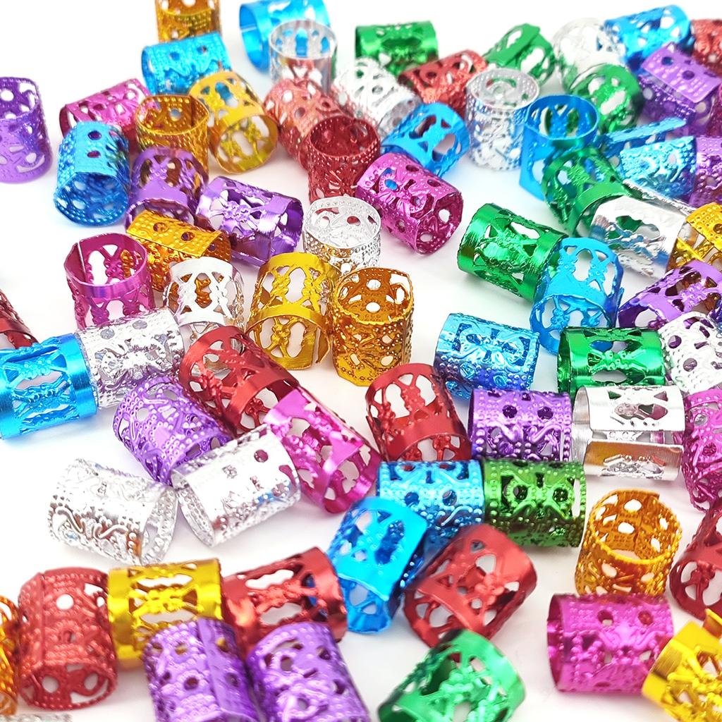 100PCS Multicolor Rings Dreadlocks Beads for Women and Girls, Braid Hair Decoration Colorful Aluminum Ring Adjustable Metal Cuff