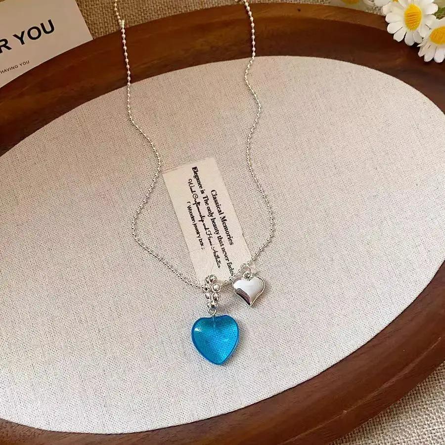 Y2K Dopamine Love Heart Shape Pendant Necklace for Women Personality CCB Clavicle Chain Fashion Jewelry Accessories Party Gifts