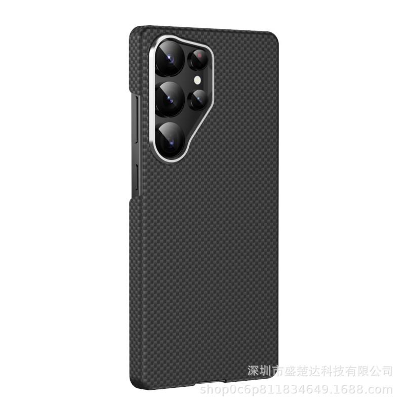 Magnetic Carbon Fiber Kevlar Phone Case Galaxy S25 Ultra S24 Shockproof Full Cover Matte PC Back Galaxy S25 Ultra чёрный