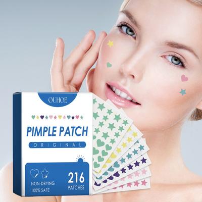 Pimple Patches For Face, 216 Pcs 6 Colors Acne Patches Hydrocolloid Matches Acne Of Different Sizes, Cute Star  Stickers.
