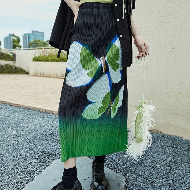

Женская полуюбка, высокая плиссированная полуюбка с принтом, высокая талия, плиссированная юбка средней длины, большие размеры 2XL зелёный