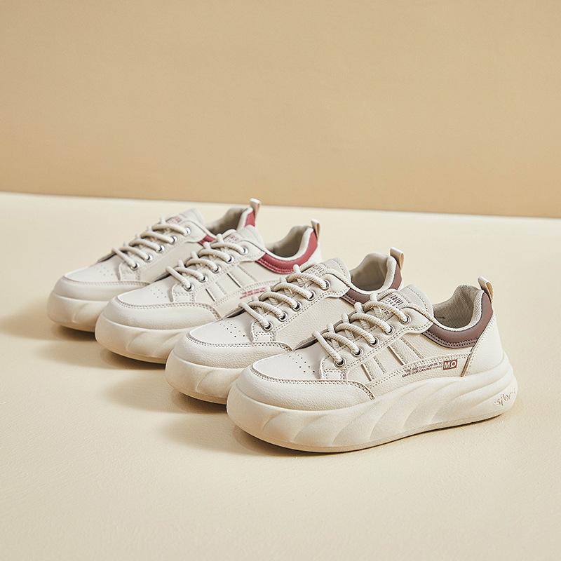 Damskie trampki na platformie, oddychające, skórzane, PU, wygodne, antypoślizgowe, sznurowane buty do biegania dla kobiet, grube tenisówki