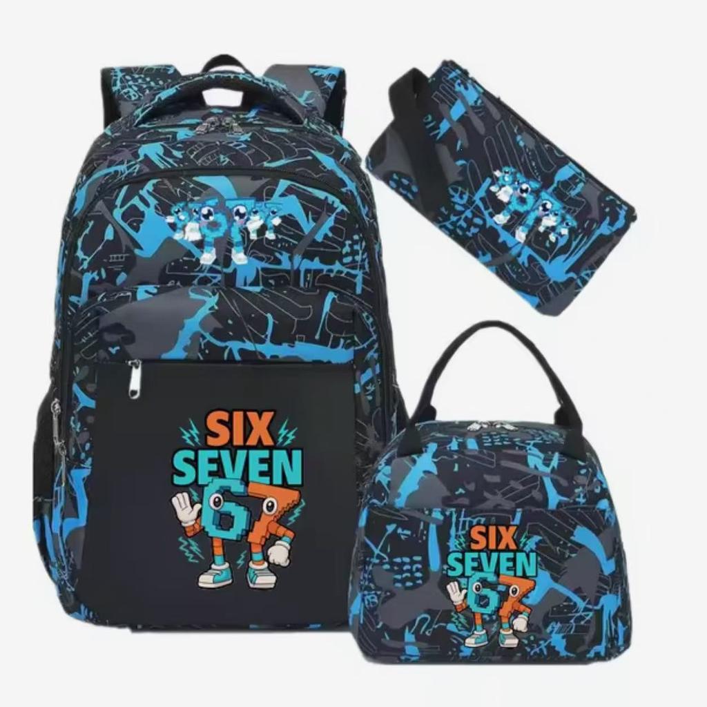 Large Capacity Schoolbag with Shoulder Strap; Student Three-piece Pencil Case Set