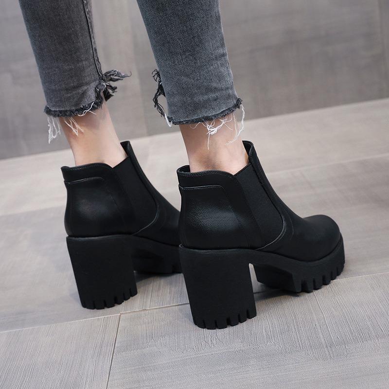 Women Boots High Quality Casual Leather Boots Thick Sole High Heels Boot Black Work Ankle Boots Platform Casual Boot Botas Mujer