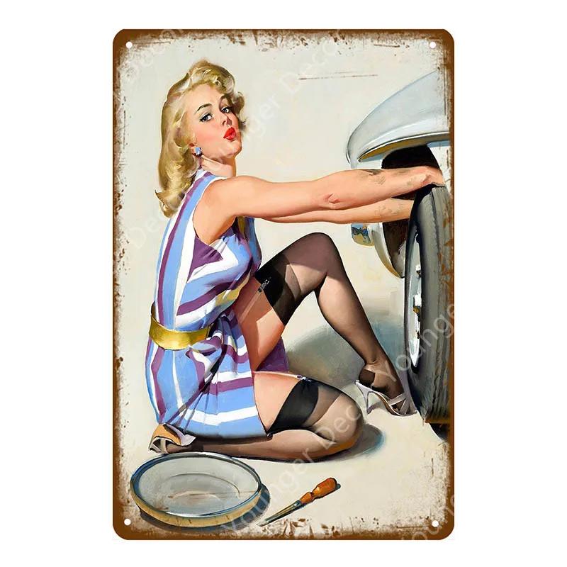 Металлическая табличка Pin Up Sexy Lady Россиянка Металлический постер Настенная табличка Фестивальное украшение Паб Магазин Ресторан Дом Декор для спальни YJ2 20x30cm（7.8x11.8inch）