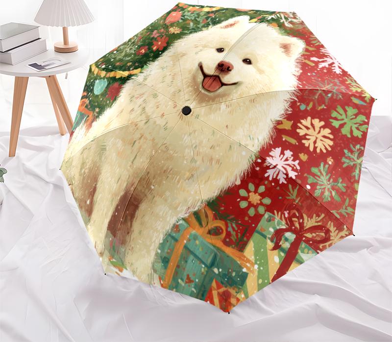 Christmas dog, automatic folding umbrella, portable and foldable design, 8 ribs, a Christmas or birthday gift.
