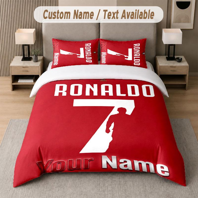 Custom Bedding Set Cristiano Ronaldo Pattern, Print Name Text 1 Duvet Cover Plus 2 Pillowcases Home Textile