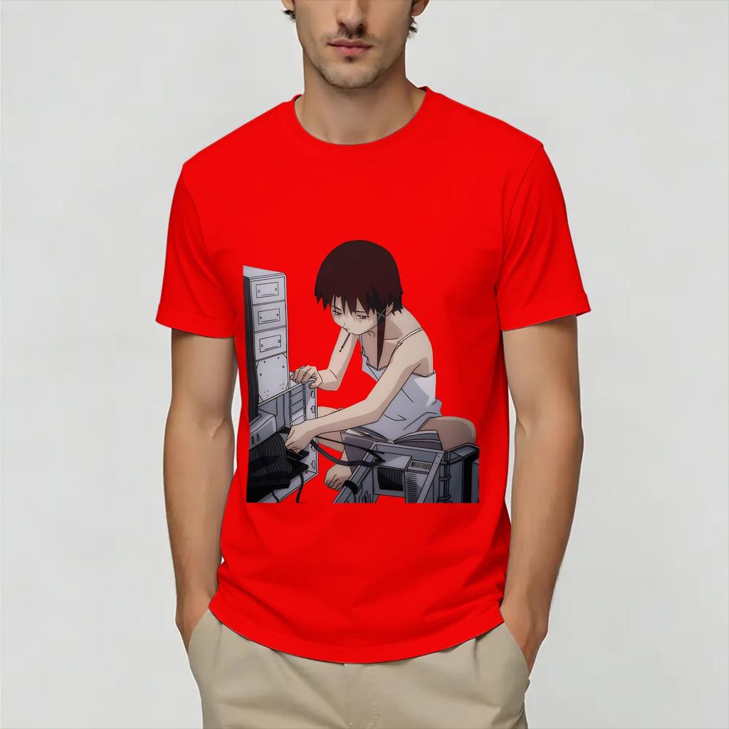 Serial ExperiUnisexts Lain T Shirt Beach Pure Cotton TShirts For Unisex Hip Hop Casual Tee Shirt Short Sleeves Vintage Top Tees