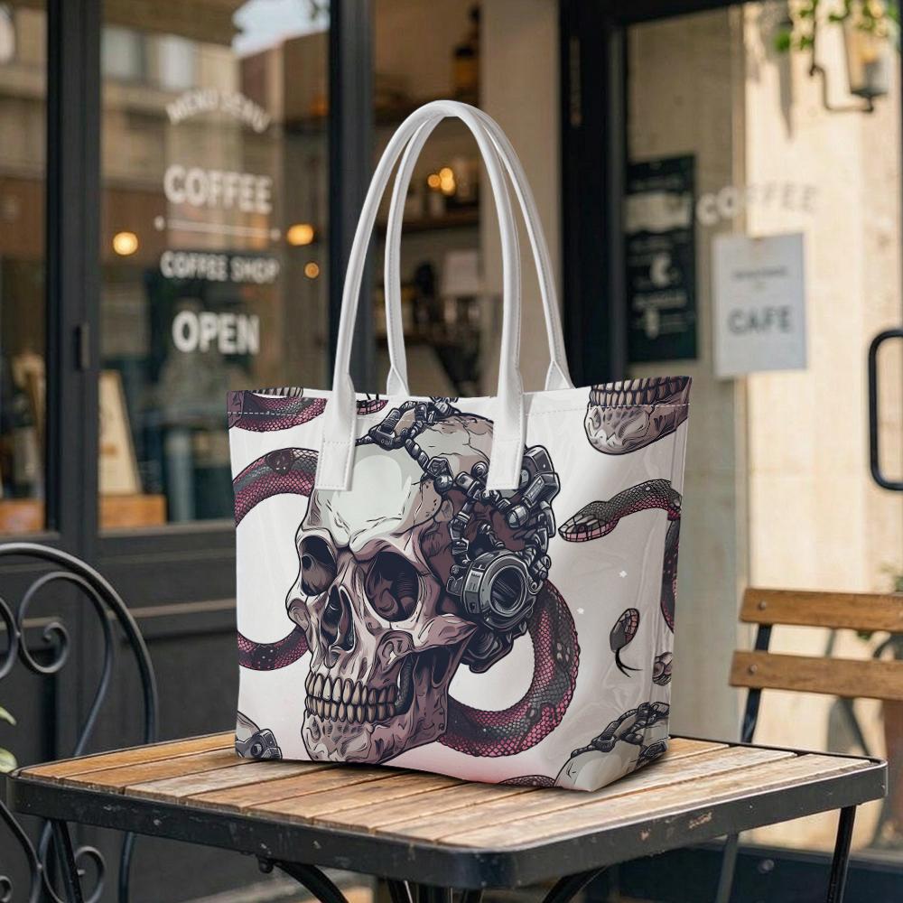 Gothic Skull Snake Shoulder Bag Fashion Large Capacity Casual Outdoor Handbag for Daily Use