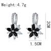 HUAMI Double Layer Flower Earrings Hoop Ear Clip With CZ Zirconia Design Big Jewelry For Wedding Women Earrings Dangle Drop
