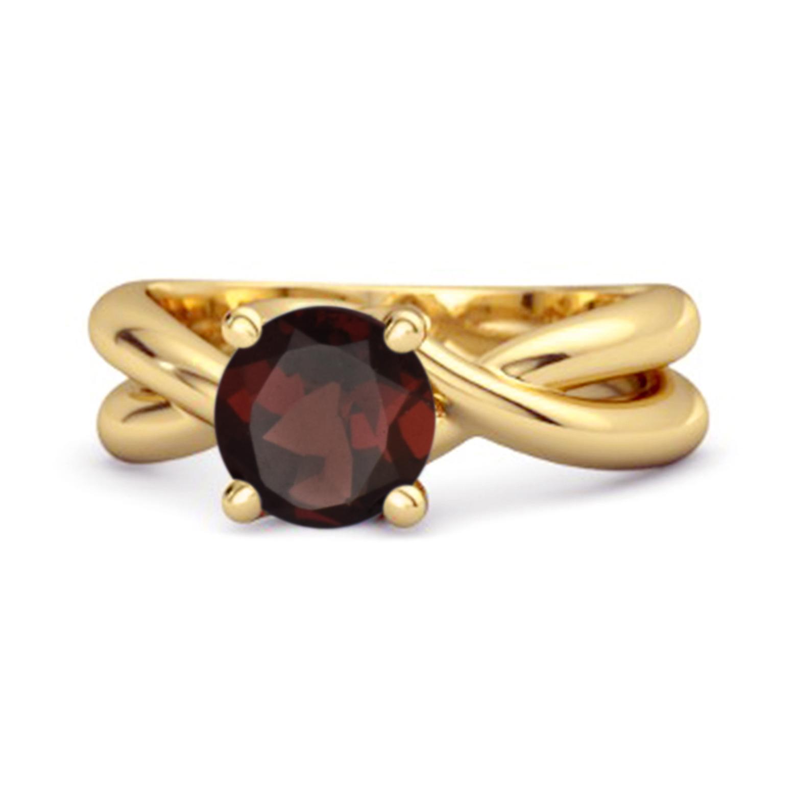 Garnet Crisscross Band Ring - 925 Sterling Silver Gold Vermeil 6 жёлтый