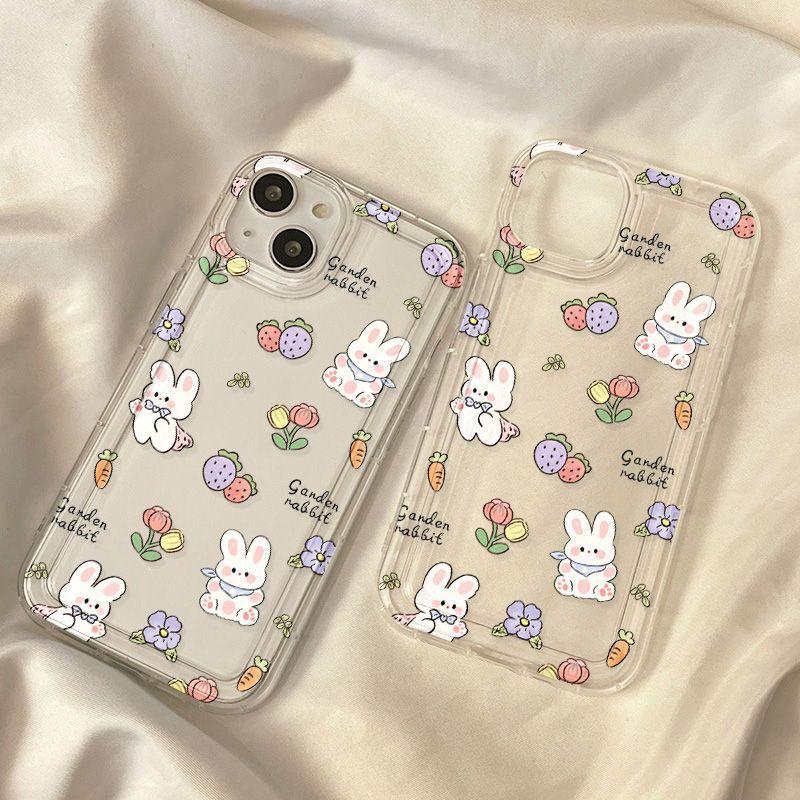 Strawberry Bunny for iPhone17Pormax Mobile Phone Case 16pro Cute Apple 15 All-inclusive 14 Soft Case