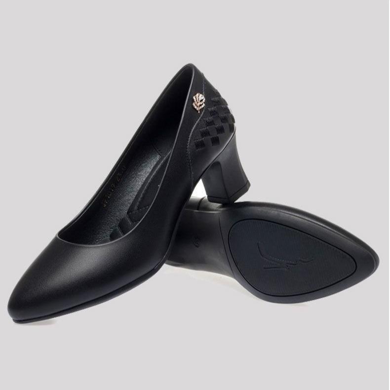 Work Shoes Single Order Shoes Women's Leather Shoes Pointed Toe Thick Heel Versatile Shallow Mouth Women's Shoes