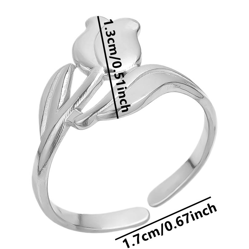 1/6pcs Plant Ring Ginkgo Leaf Tulip Flower Stainless Steel Open Adjustable Rings For Women Men Jewelry Personality Ring Anillos