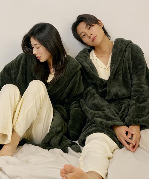 [Marn5] Heat Touch Hooded Long Fleece Couple's Sleep Robe [Shipped from Korea] 100% Authentic