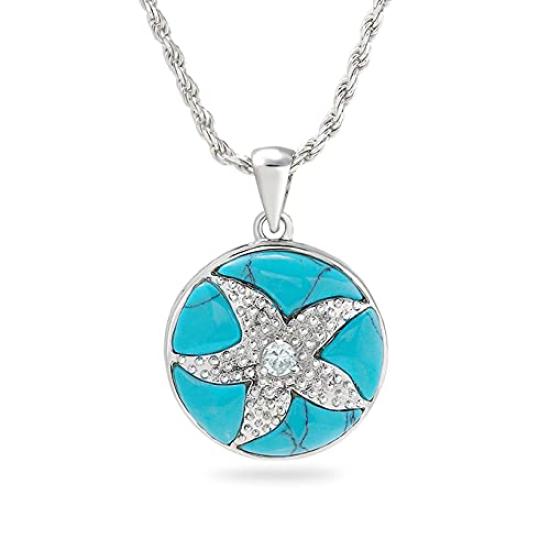

Hawaiian Jewelry Necklace Pendant Starfish Turquoise Clear Cubic Zirconia Jewelry [LocoMocoAloha] [Genuine]