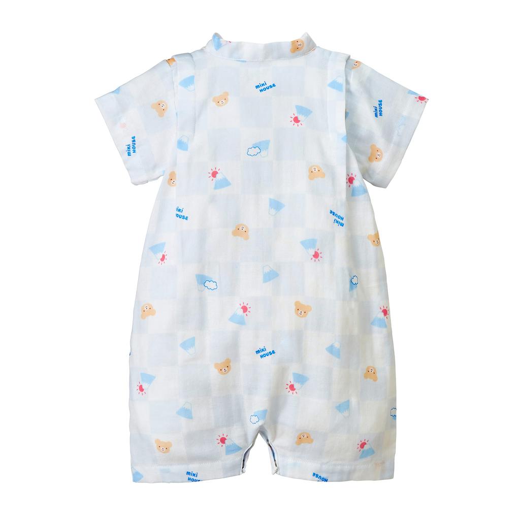 MIKI HOUSE Jinbei Short Made In for Boys and Baby Size Small Blue Romper, Sleeve, Japan, Gauze, Girls, Newborn, Baby, Kids, Clothes, Children's