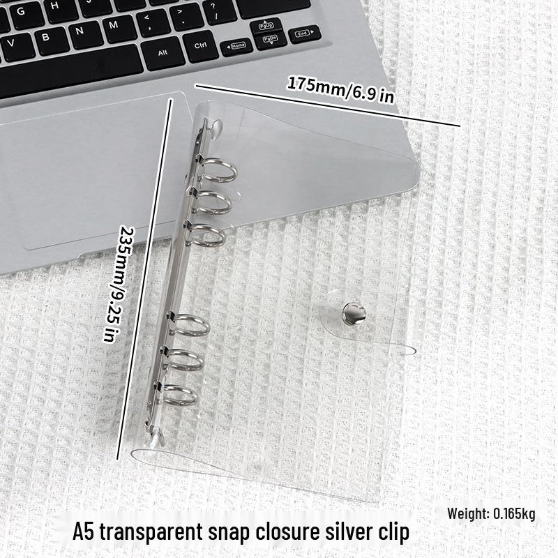 Couverture de cahier en PVC transparent souple style INS, A5 à feuilles mobiles, design A6 mignon et simple