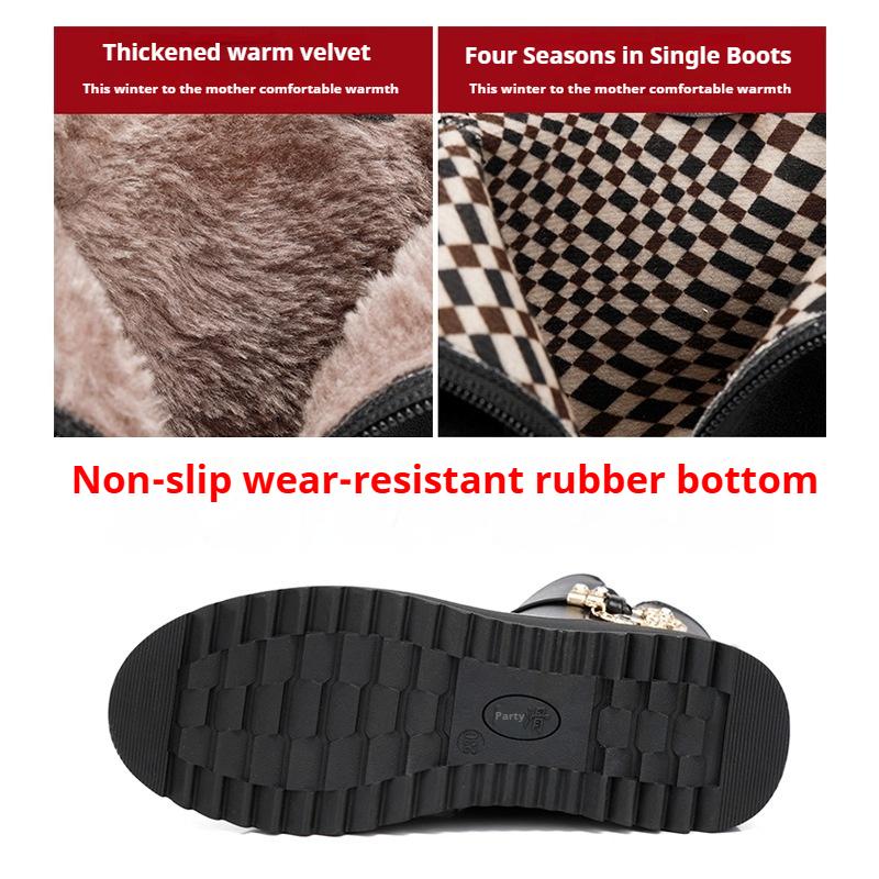 Cotton Shoes Autumn and Winter Plus Velvet Leather Shoes Warm and Lightweight Low-heeled Women's Shoes Soft Leather Soft Bottom Short Boots