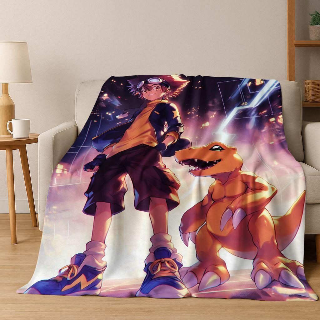 Retro Digimon Adventure Angewomon Agumon Cartoon Flannel Blanket,Cozy Soft Throw Blanket for Home Bedroom Bed Sofa Cover Kids