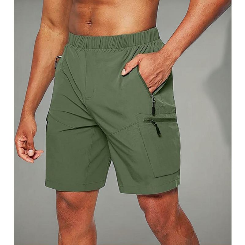 Men Elastic Waist Quick Dry Cargo Shorts Multi Zipper Pockets Casual Outdoor Workout Athletic Short Pants