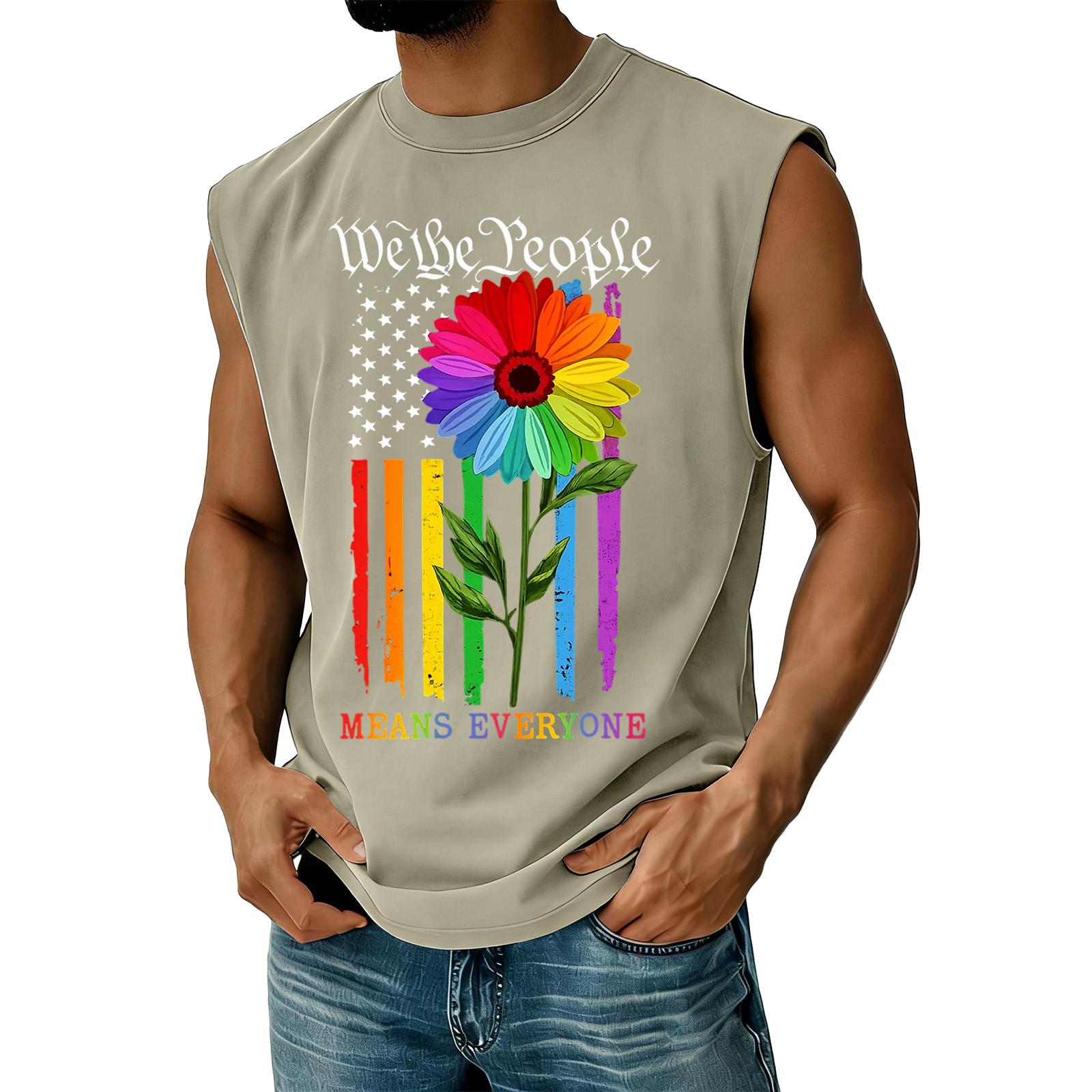

Men Sleeveless Casual Tank Top Crew Neck Graphic Print Loose Fit Muscle Shirt Summer Beachwear S хаки
