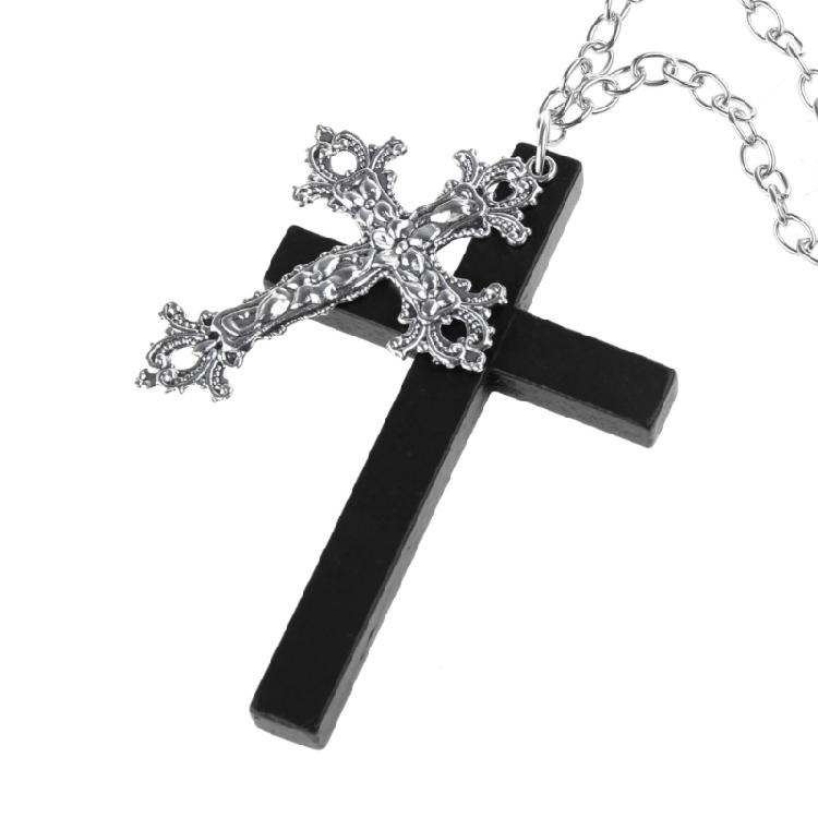 Vintage Gothic Collar Necklace Wooden Cross Pendant Necklace Streetwear Jewelry