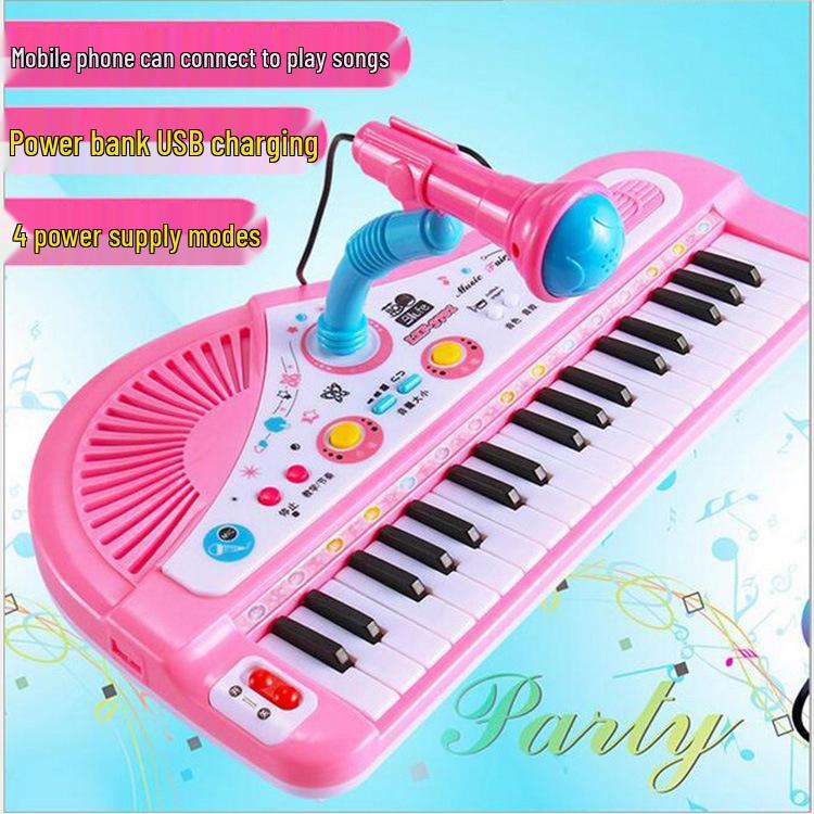Children's 37-Key Mini Electronic Keyboard with Microphone - Multifunctional Piano Music Toy for Girls