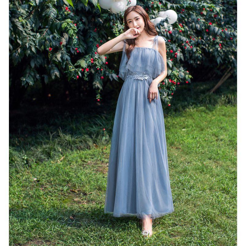

Champagne Spring Summer Slim-Fit Bridesmaid Dress for Sisters Group Party Blue Gray (E shoulder) Long XL (55.00 kg-69.00 kg