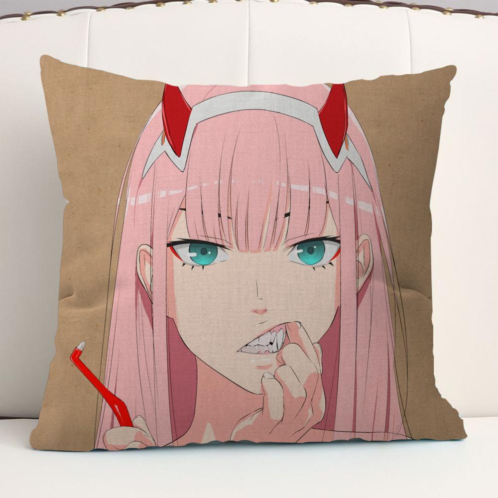 Darling In The FranXX Zero Zero Two Cushion Cover Car Throw Pillow Case For Sofa Car Christmas Gift 40x40cm 45x45cm