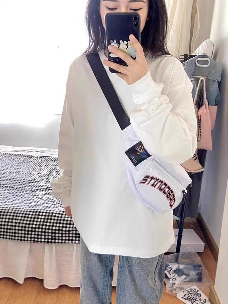 Heavyweight 300g Pure Cotton Long Sleeve White Basic T-shirt, Unisex Solid Color Base Layer