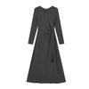 Women's Grey Knit Long Sleeve Tie-Waist Midi Dress