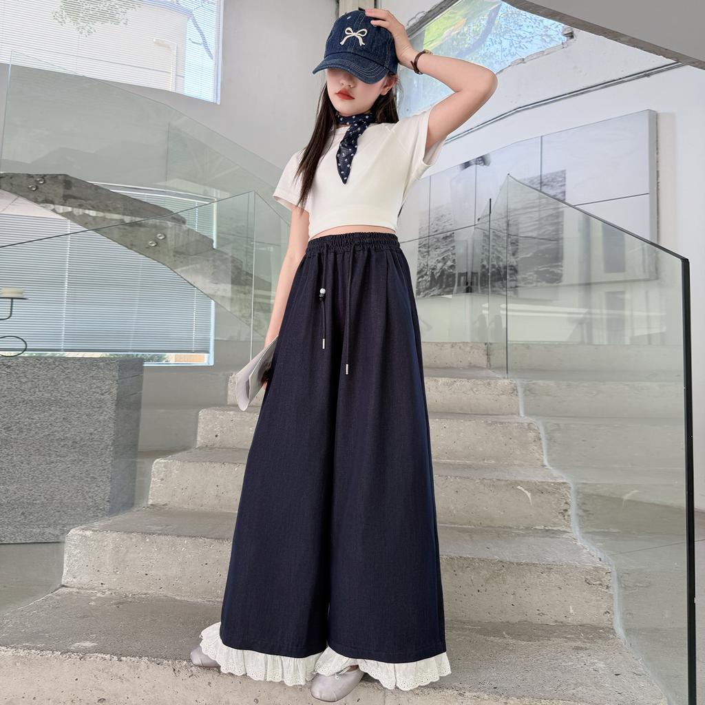 Girls' Summer Thin Wide Leg Pants 2026 New Style Pants, Super Beautiful In Summer, Big Kids' Shake Pants, Stylish Casual Pants
