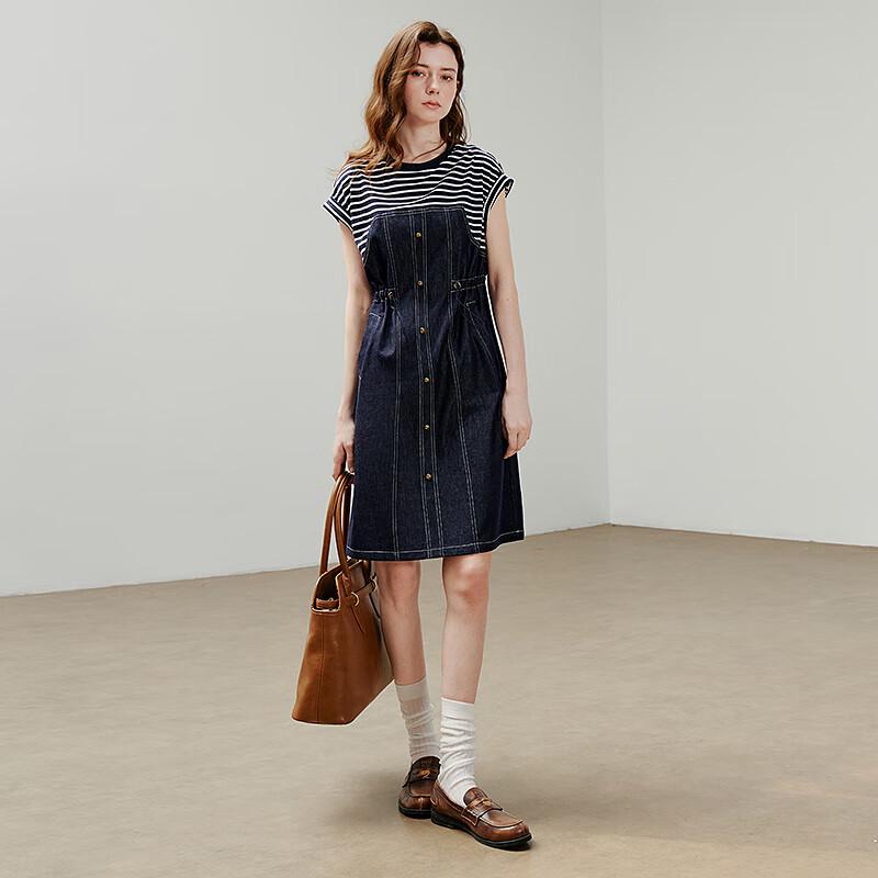 Chuyu Damen Freizeit Acetat Mischung Kurzarm Denim Midi Kleid