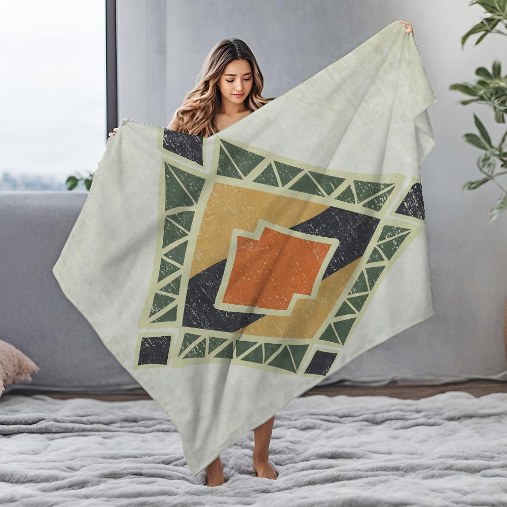 Vintage Ethnic Geometric Kilim Tribal Distressed Woven Throw Blanket Bedspread Sofa Cover