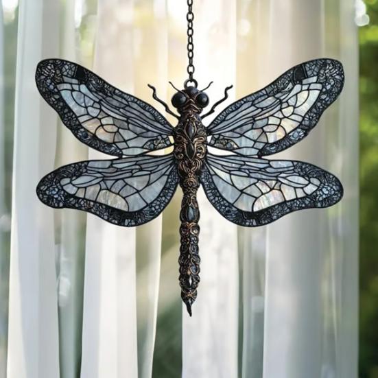 Dragonfly Acrylic Suncatcher Stained Glass Effect Bohemian Window Hanging Ornament for Indoor Outdoor Garden Decor Gifts for Mom Women