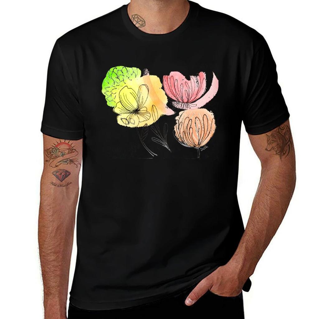 Watercolor Abstract Spring Flowers Tshirt Casual Everyday Short Sleeve Tshirt