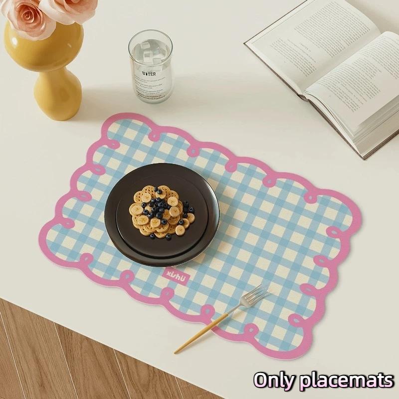 Heat Insulation PU Leather Placemats Dopamine Grid Oil-Proof Waterproof Table Mats for Dining Kitchen Birthday Party Decor A6