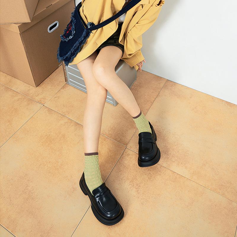 Frühling und Sommer Plateau Damen Schuhe Erhöhte Slipper Britische Kleine Lederschuhe Blockabsatz Slipper Lässige Vielseitige Einzelne Schuhe Einschlupf