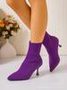 Large Size European and American 2026 Thin Boots Women's High-heeled Short Boots Knitted Autumn and Winter Single Boots Pointed Head