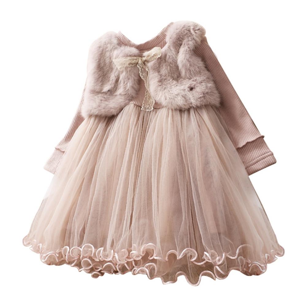 

Velvet Princess Dress For Girls Winter Long Sleeve Princess Party Warm Mesh Costume Kid Children 1-7 Year Clothes 90