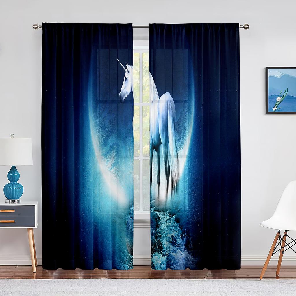 Fantasy Purple Cloud Unicorns Tulle Voile Curtains Bedroom Hotel Home Decor Sheer Curtains for Living Room Chiffon Printed Drape
