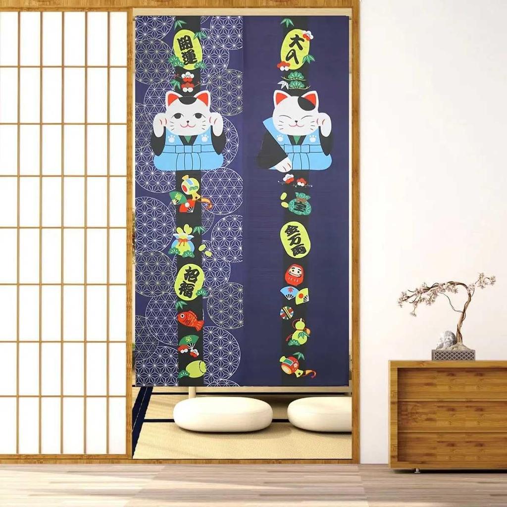 Stylish Noren Curtain with a Cat Room Good Luck 150cm Long x 85cm for Living Dressing and NR1671 Pattern, Divider, Design, Pear-Textured Fabric, Wide,