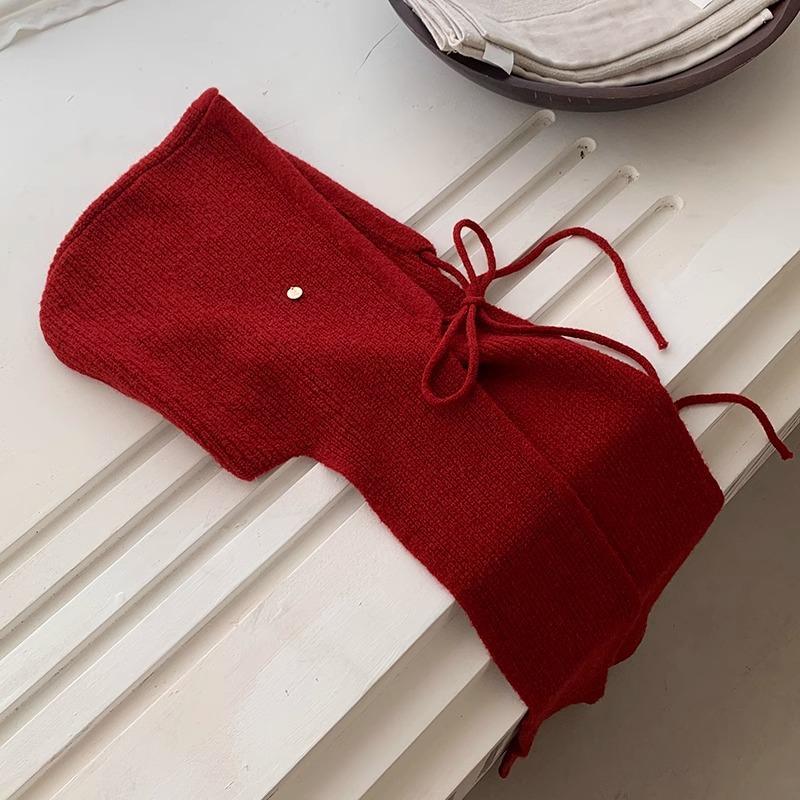 Вязаная шапка и шарф все в одном Женская зимняя теплая велосипедная шапка-пуловер Шерстяной шарф Балаклава Шапка