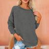Women's Fashionable Solid Color Round Neck Long Sleeved Plush Warm Pullover Top