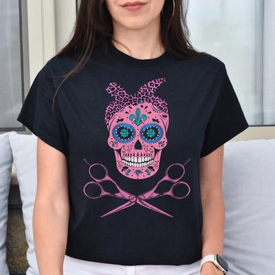Skull Stylist Unisex T-shirt Hairdresser Haircutter Tee Black Dark Heather