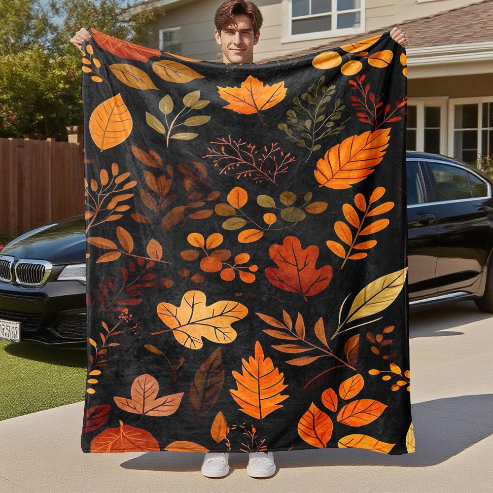 1 Stück Herbstlaub Outdoor Flanelldecke - Weiche Plüsch-Dekoration für Picknicks, Camping, Schlafzimmer, Spielzimmer, Büro oder Mittagspause 1362A