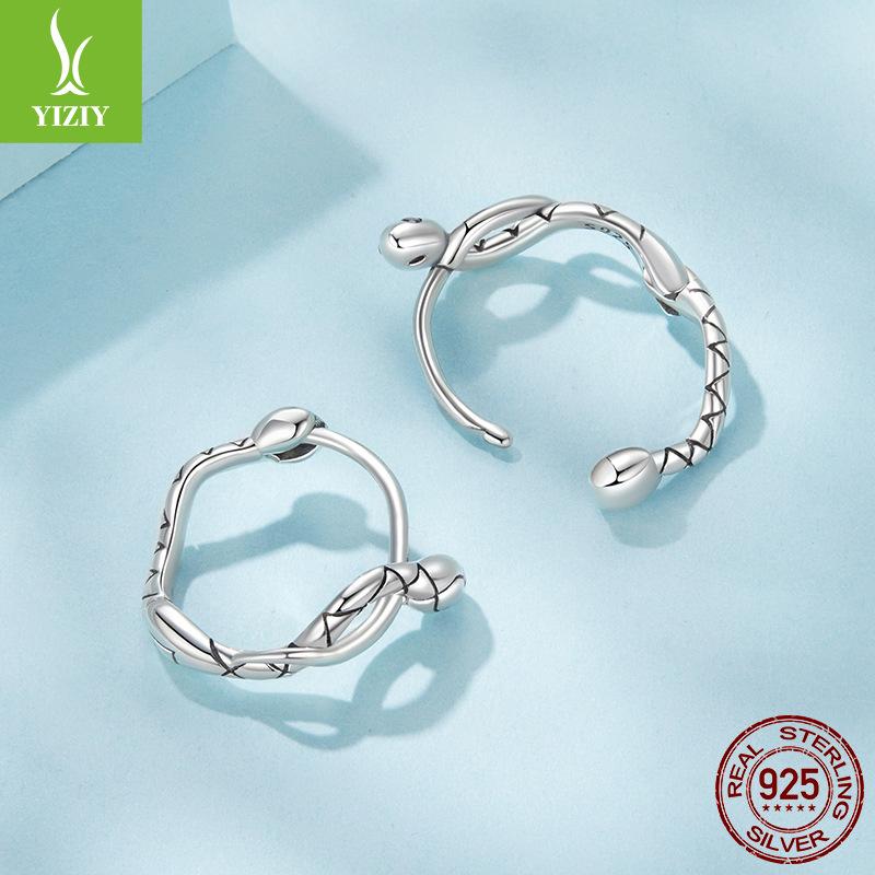 S925 Sterling Silver Snake Ear Buckle Earrings, Vintage Elegant Animal Lucky Earrings Earrings